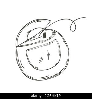 Icona Contour Medical. Illustrazione vettoriale in stile di disegno manuale. Isolato su sfondo bianco. Strumenti medici. Filo interdentale Illustrazione Vettoriale