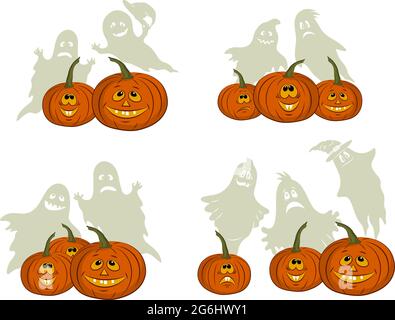 Halloween Pumpkins e fantasmi Illustrazione Vettoriale