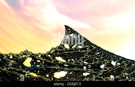 Rendering 3D. Immagine frattale di un oggetto 3D. Paesaggio frattale. Un'immagine colorata generata dal computer. Lo sfondo frattale. Texture per il design. Abst Foto Stock