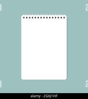 Immagine vettoriale del foglio di carta bianco pulito del notebook, pronto per il messaggio. Illustrazione Vettoriale