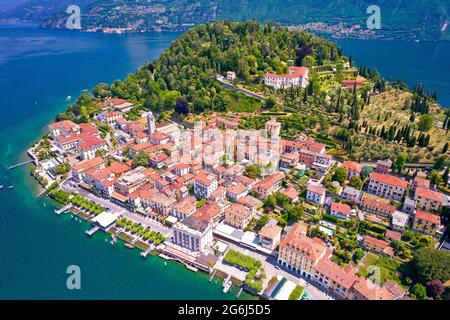 Città di Belaggio sul Lago di Como veduta aerea panoramica, Lombardia regione Italia Foto Stock
