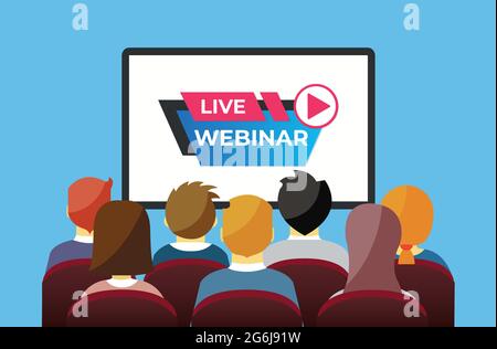 Persone che guardano video. Concetto di lettore video vettoriale multimediale di intrattenimento in diretta con la televisione in rete digitale. Illustrazione Vettoriale