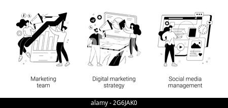Illustrazioni vettoriali astratte sulla strategia di marketing digitale. Illustrazione Vettoriale