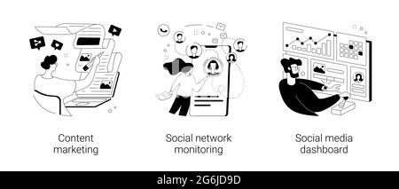 Illustrazioni vettoriali astratte di concetto di strategia SMM. Illustrazione Vettoriale