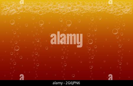 Sfondo di bevanda frizzante. Birra o consistenza di cola. Bevanda gassata frizzante con molte bolle d'aria. Illustrazione vettoriale realistica. Illustrazione Vettoriale