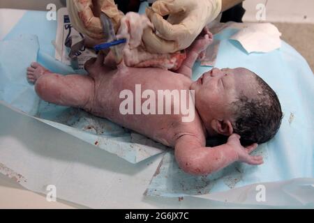 Maracaibo- Venezuela-19-06-2015- Maternity Castillo Plaza in Venezuela. È in corso il controllo del parto di un bambino da neonato. © JOSÉ ISAAC BULA URRUTIA Foto Stock