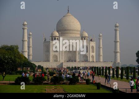 India Agra - Taj Mahal vista panoramica Foto Stock