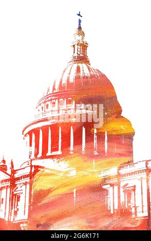 Colorata illustrazione della cupola della Cattedrale di San Paolo, uno dei più famosi monumenti di Londra Foto Stock