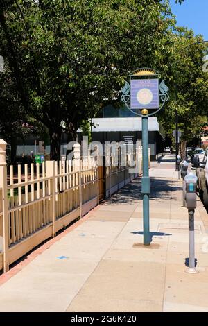San Jose Storia a piedi segno nel centro di San Jose, California; indicazioni per i turisti trovati lungo il quartiere storico della città. Foto Stock