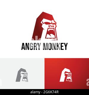 Logo della testa di Arrabbiato Monkey Wild Cranky Gorilla Ape Illustrazione Vettoriale