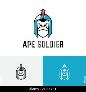 Logo del gioco della guerra delle scimmie per casco Gorilla di Ape Soldier Spartan Illustrazione Vettoriale