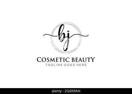 BJ Monogramma di bellezza del logo femminile e design elegante del logo, logo di scrittura a mano della firma iniziale, matrimonio, moda, floreale e botanico con creativo Illustrazione Vettoriale