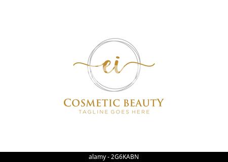 Ei monogramma di bellezza del logo femminile e design elegante del logo, logo di scrittura a mano della firma iniziale, matrimonio, moda, floreale e botanico con creativo Illustrazione Vettoriale