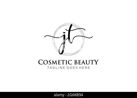 Monogramma di bellezza del logo JT Femminile e design elegante del logo, logo di scrittura a mano della firma iniziale, matrimonio, moda, floreale e botanico con creativo Illustrazione Vettoriale