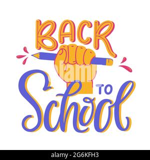 Torna a scuola - lettere a mano. Moderna iscrizione manoscritta. Illustrazione vettoriale isolata su sfondo bianco. Illustrazione Vettoriale