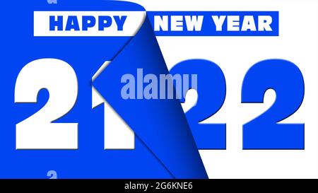Cambio anno 2022 con scritta Felice anno nuovo - blu e bianco - illustrazione 3D Foto Stock