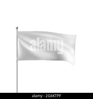 Bandiera bianca che oscilla nel vento. Flag vettoriale orizzontale 3D realistico Illustrazione Vettoriale