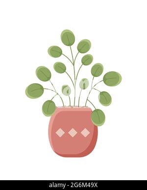 Illustrazione botanica con foglie e pianta. Bellissimo vaso di fiori con colorata vettore fiore icona piatta. Fiore colorato in vaso isolato icona piatta o Illustrazione Vettoriale