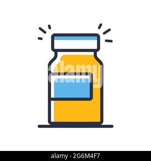 Prescrizione medica. Icona del flacone di medicinale isolata su sfondo bianco. Elementi di design, colorati. Illustrazione vettoriale di stile piatto. Illustrazione Vettoriale