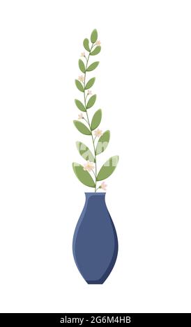 Illustrazione botanica con foglie e pianta. Bellissimo vaso di fiori con colorata vettore fiore icona piatta. Fiore colorato in vaso isolato icona piatta o Illustrazione Vettoriale