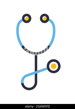 Icona stetoscopio. Simbolo diagnostico isolato su sfondo bianco. Elementi di design, colorati. Elemento per concetti mobili e applicazioni Web. Stile piatto vecto Illustrazione Vettoriale