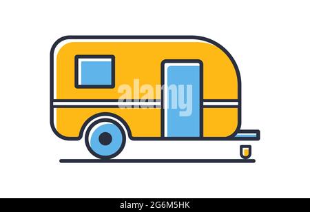 Icona caravan stradale. Icona veicoli da diporto, camper isolato su sfondo bianco. Elementi di design, colorati. Elemento per i concetti mobili e web A. Illustrazione Vettoriale