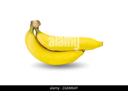 Mazzo di banane gialle mature isolate su sfondo bianco. Foto Stock