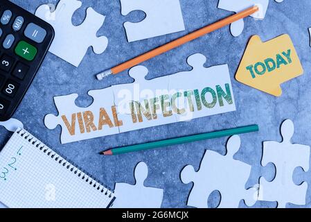 Ispirazione che mostra segno infezione virale. Business Overview attacco specifico delle cellule dalla riproduzione di virus dannoso costruire un incompiuto Foto Stock