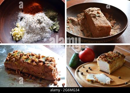 Tutorial set di cottura gustoso speziato ucraino tradizionale sale - strutto di maiale Foto Stock