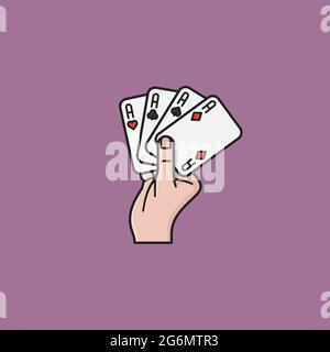Mano che tiene quattro assi che giocano carte illustrazione vettoriale per il Card Playing Day il 28 dicembre Illustrazione Vettoriale