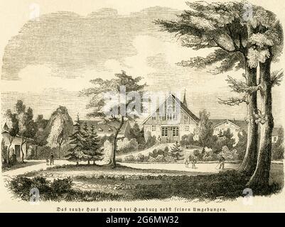 Europa, Deutschland, Hamburg, Horn, Rauhes Haus und Umgebung ( gegründet von Johann Hinrich Wichern ) , Illustration aus : ' Illucrrte Zeitung ', Nr. 171, Seite 236, 1846 / Europe, Germania, Amburgo, Horn, Rauhes Haus e la zona circostante (fondata da Johann Hinrich Wichern ), illustrazione di: Illucrirte Zeitung (giornale ), Nr. 171, pag. 236, 1846 . Foto Stock