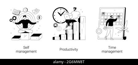 Illustrazioni vettoriali astratte sulle prestazioni dei dipendenti e sull'auto-organizzazione. Illustrazione Vettoriale