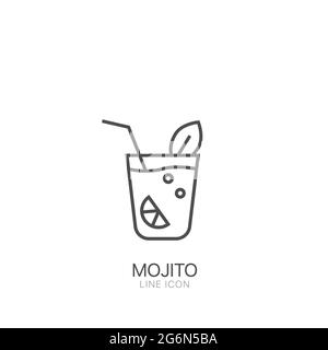 Icona vettore di contorno mojito. Tratto modificabile icona di mojito nero linea sottile Illustrazione Vettoriale