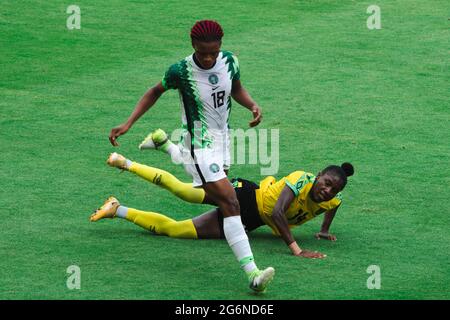 Houston, Stati Uniti. 10 Giugno 2021. Durante la partita amichevole internazionale delle donne tra Giamaica e Nigeria al BBVA Stadium di Houston, Texas, USA. (NESSUN USO COMMERCIALE) credito: SPP Sport Press Photo. /Alamy Live News Foto Stock