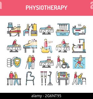 Set di icone della linea di colore fisioterapia. Pittogramma per pagina web, app mobile, promo. Elemento di progettazione GUI UI UX. Tratto modificabile. Illustrazione Vettoriale