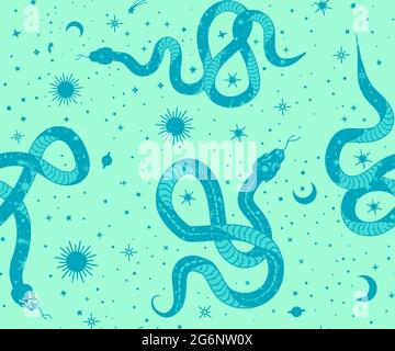 Modelli senza giunture Alchemy esoterico mistico magico celeste talismano con serpente, sole, stelle sacra geometria isolata. L'oggetto dell'occultismo spirituale Illustrazione Vettoriale