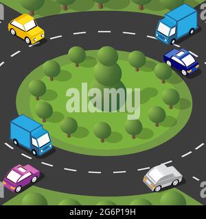 Isometric Street Crossroads 3D illustrazione della città Illustrazione Vettoriale