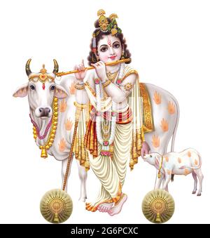 Dio indiano Lord Krishna con il suo flauto che fa melodie magiche Foto Stock