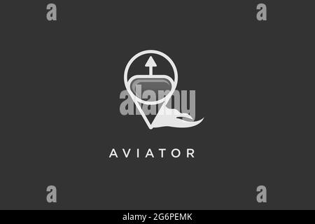 disegno del logo di aviator. centro di addestramento dell'aviazione. club. gioco . applicazione. icona del casco sport.pilot per disegno del logo di aviatore illustrazione del modello in blac Illustrazione Vettoriale