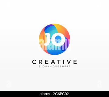Logo iniziale JO con modello cerchio colorato Illustrazione Vettoriale