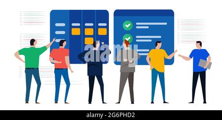 task board del team per fare elenco post it notes selezionare il progetto riunione pianificazione ufficio produttività Illustrazione Vettoriale