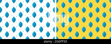 Modello vettoriale senza giunture fatto di cristalli blu su sfondo bianco e giallo Illustrazione Vettoriale