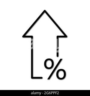 Icona della linea percentuale in su. Percentuale, freccia, crescita. Concetto bancario. Design per dispositivi mobili e Web Illustrazione Vettoriale