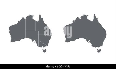 Mappa australiana su sfondo bianco con ombra Illustrazione Vettoriale