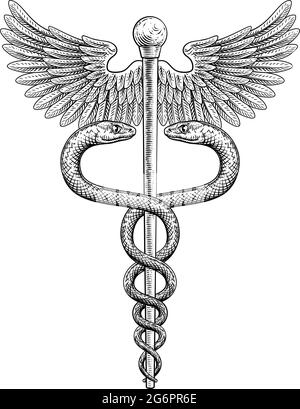 Caduceus Vintage medico serpenti simbolo Illustrazione Vettoriale