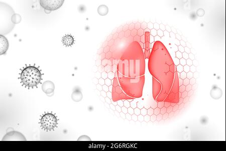 3D umano polmone medicina microscopico concetto di ricerca. Infezione del virus respiratorio cancro analisi di pericolo. Terapia della tubercolosi ospedale poster temp Illustrazione Vettoriale