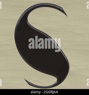 Grafica con carattere S nero laccato lucido maiuscola come monogramma Foto Stock