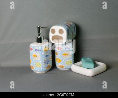 Una vita still con la custodia del sapone Foto Stock