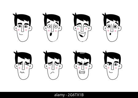Espressione del volto dell'uomo. Guy faccia espressioni facciali Illustrazione Vettoriale