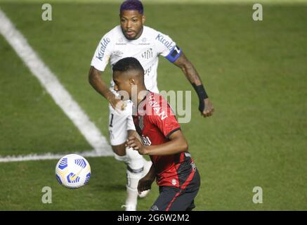 Santos, Brasile. 06 luglio 2021. Marinho di Santos la Lega Nazionale Brasiliana (Campeonato Brasileiro Serie A) partita di calcio tra Santos e Atletico PR a Vila Belmiro a Santos, Brasile. Santos ha vinto il gioco 2-1. Credit: SPP Sport Press Photo. /Alamy Live News Foto Stock